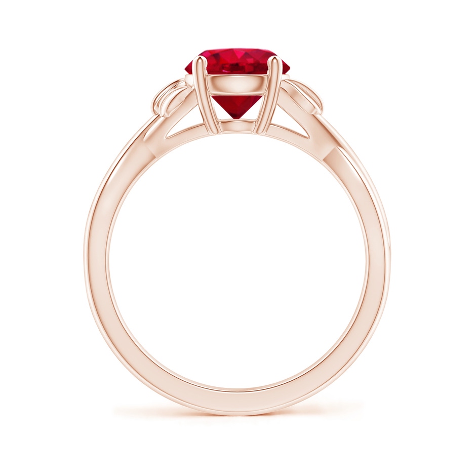 7mm AAA Nature Inspired Ruby Crossover Ring with Leaf Motifs in Rose Gold side 199