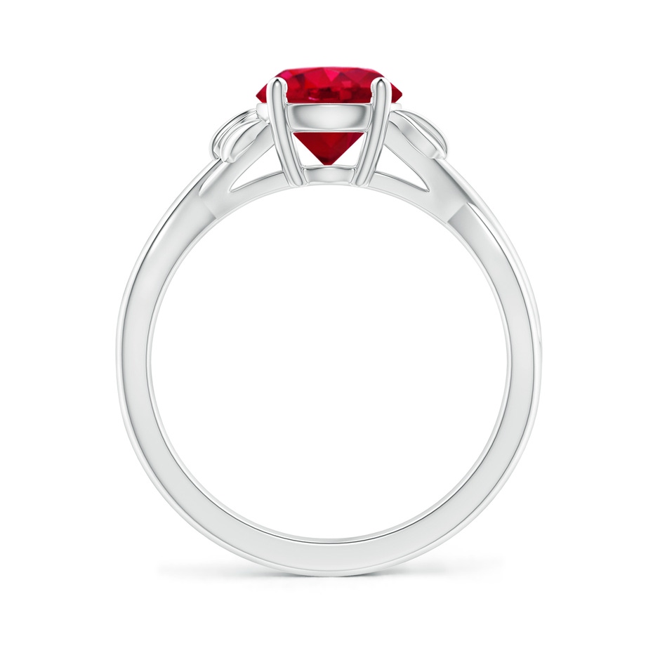 7mm AAA Nature Inspired Ruby Crossover Ring with Leaf Motifs in White Gold side 199
