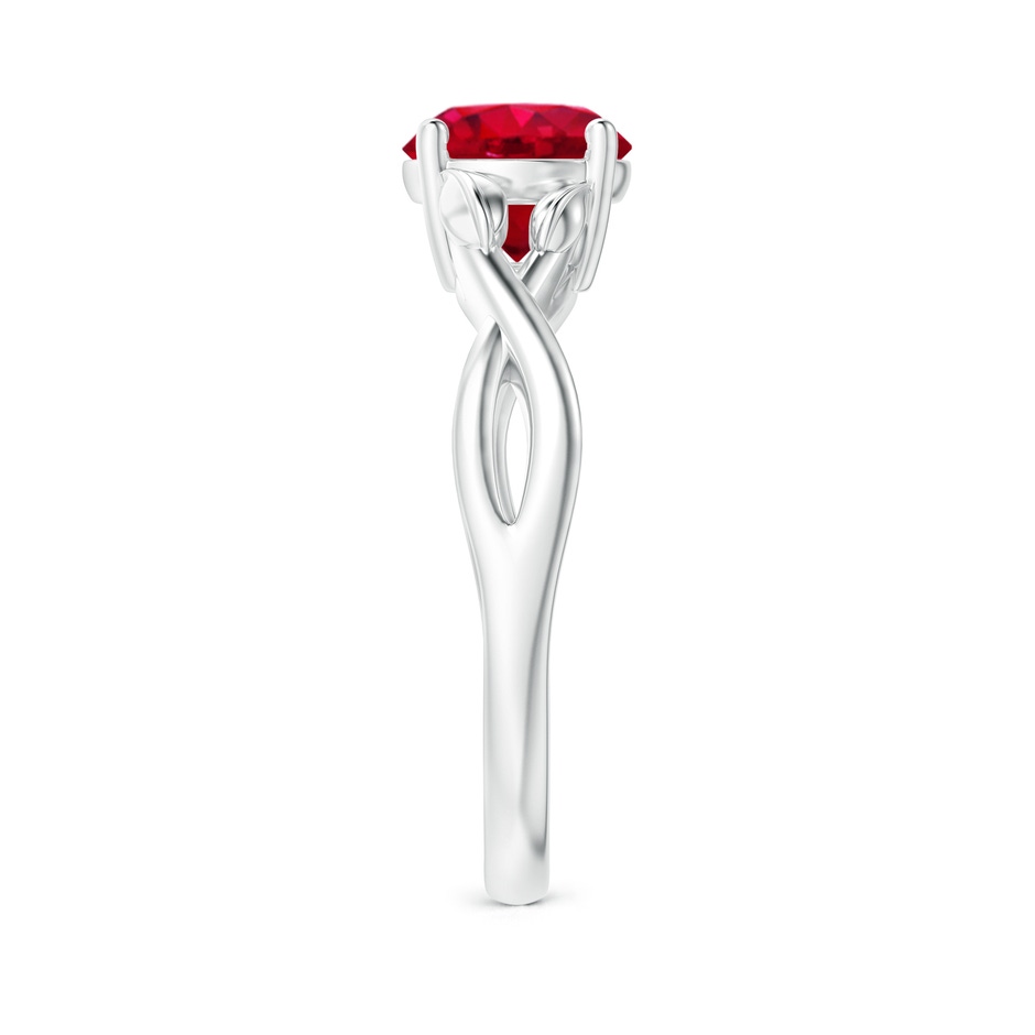7mm AAA Nature Inspired Ruby Crossover Ring with Leaf Motifs in White Gold side 299