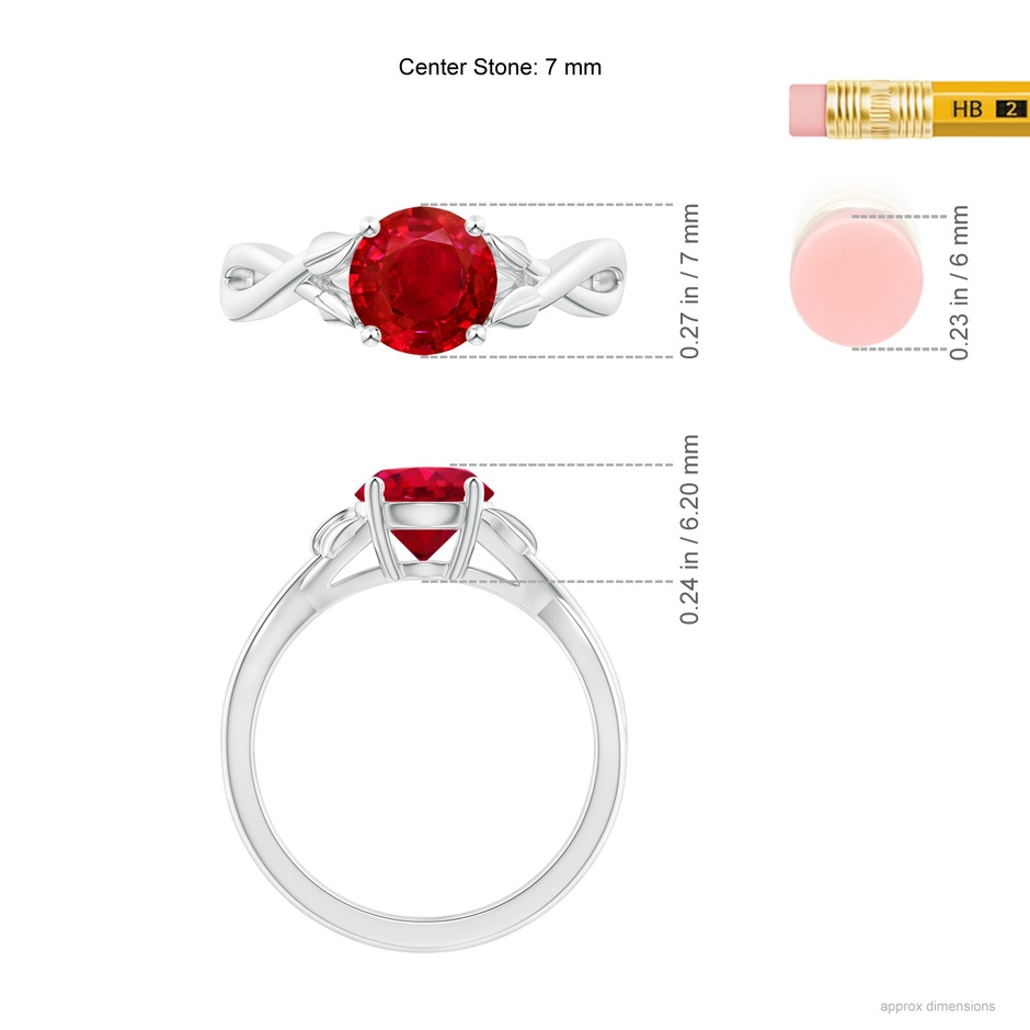 7mm AAA Nature Inspired Ruby Crossover Ring with Leaf Motifs in White Gold ruler