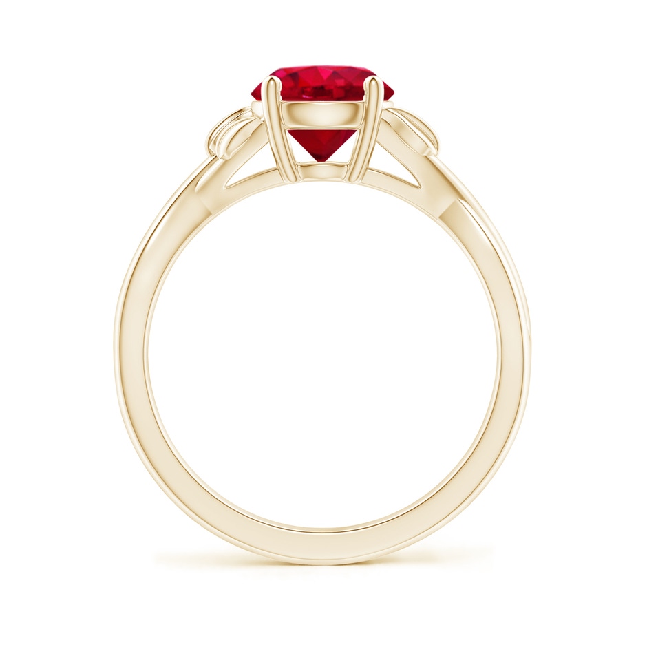 7mm AAA Nature Inspired Ruby Crossover Ring with Leaf Motifs in Yellow Gold side 199