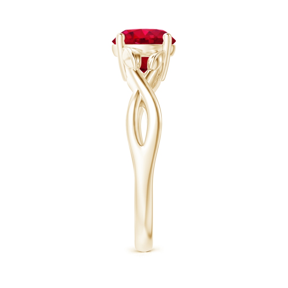 7mm AAA Nature Inspired Ruby Crossover Ring with Leaf Motifs in Yellow Gold side 299
