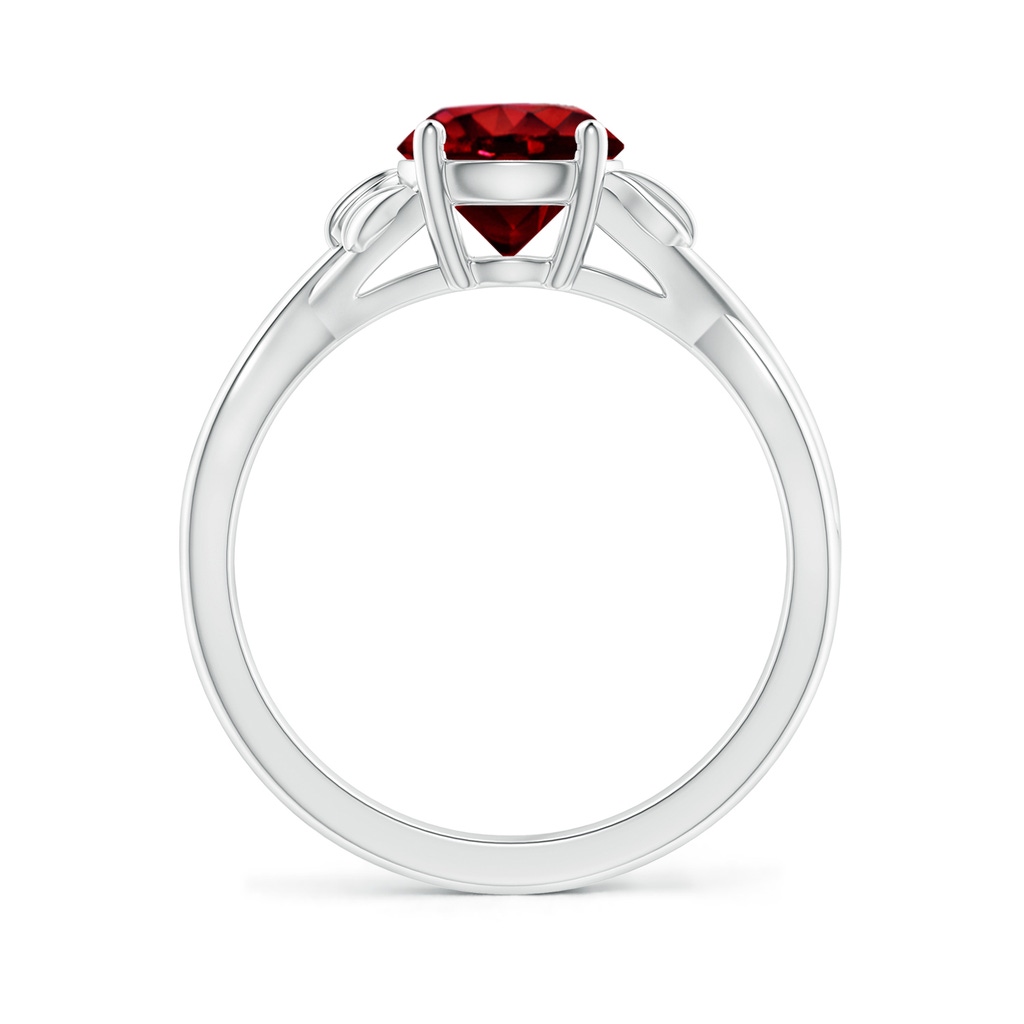 7mm AAAA Nature Inspired Ruby Crossover Ring with Leaf Motifs in White Gold Side 199
