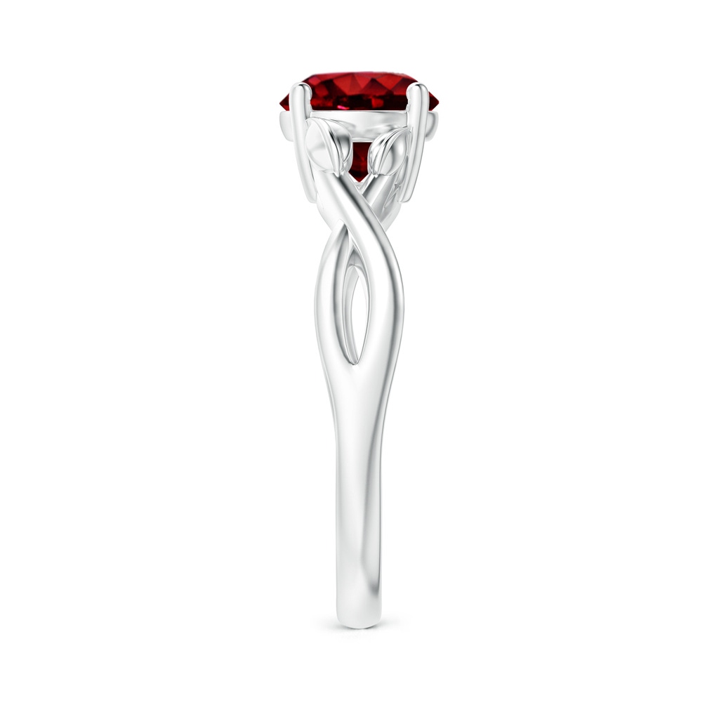 7mm AAAA Nature Inspired Ruby Crossover Ring with Leaf Motifs in White Gold Side 299