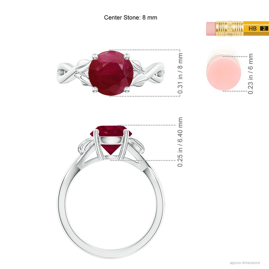 8mm A Nature Inspired Ruby Crossover Ring with Leaf Motifs in P950 Platinum ruler