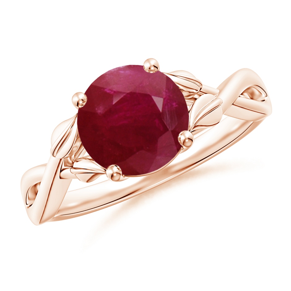 8mm A Nature Inspired Ruby Crossover Ring with Leaf Motifs in Rose Gold 
