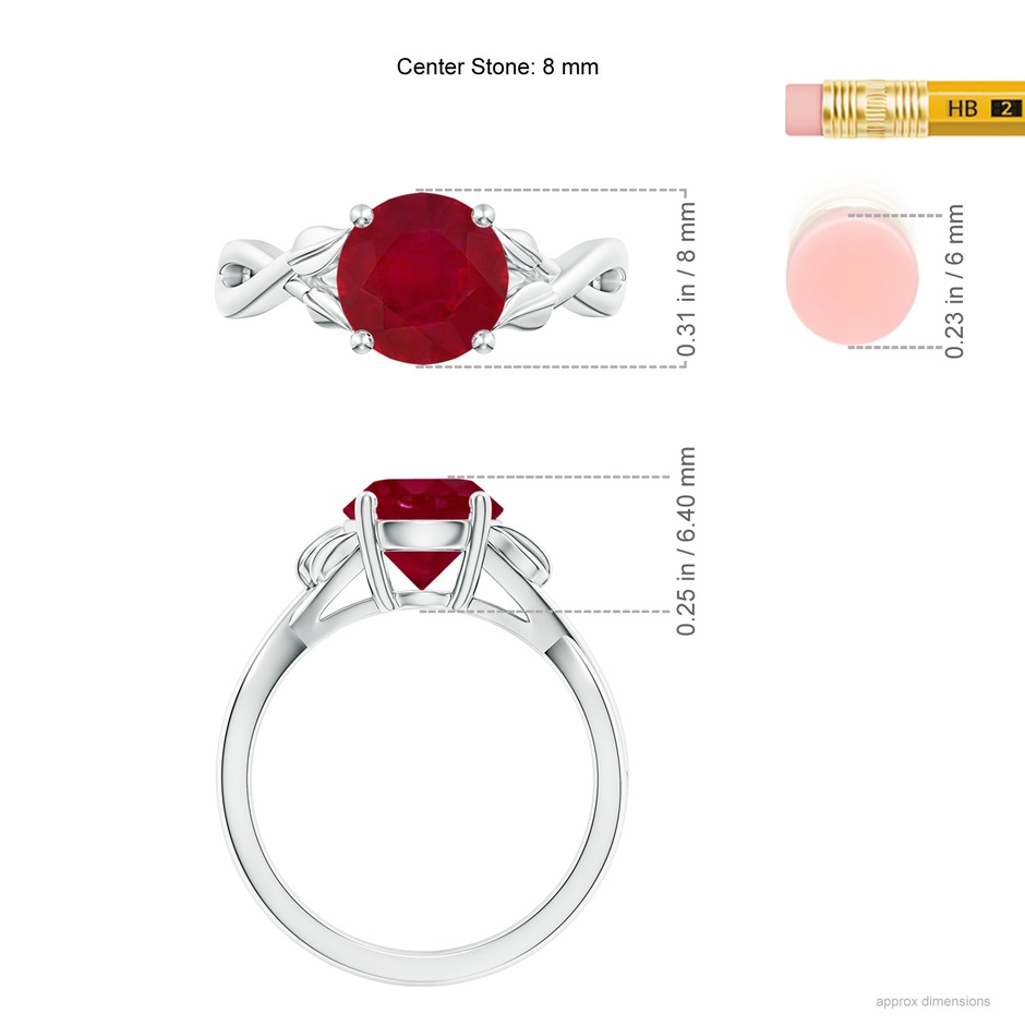 8mm AA Nature Inspired Ruby Crossover Ring with Leaf Motifs in White Gold ruler
