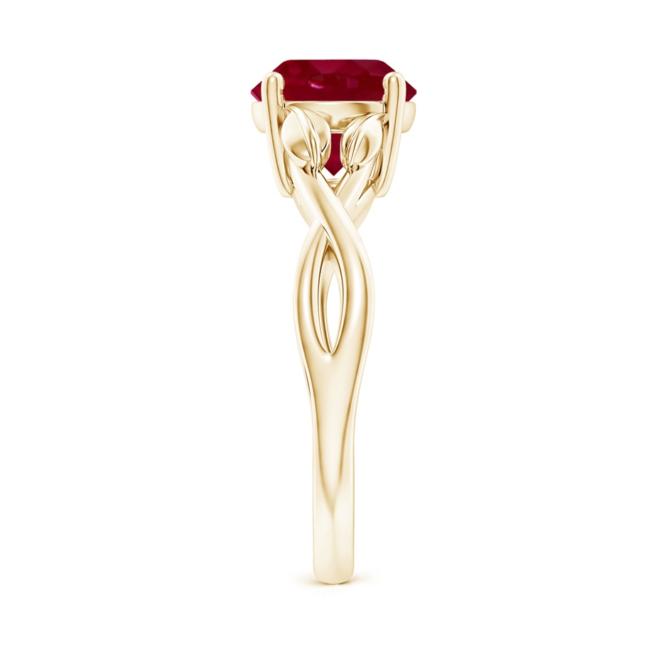 8mm AA Nature Inspired Ruby Crossover Ring with Leaf Motifs in Yellow Gold side 299