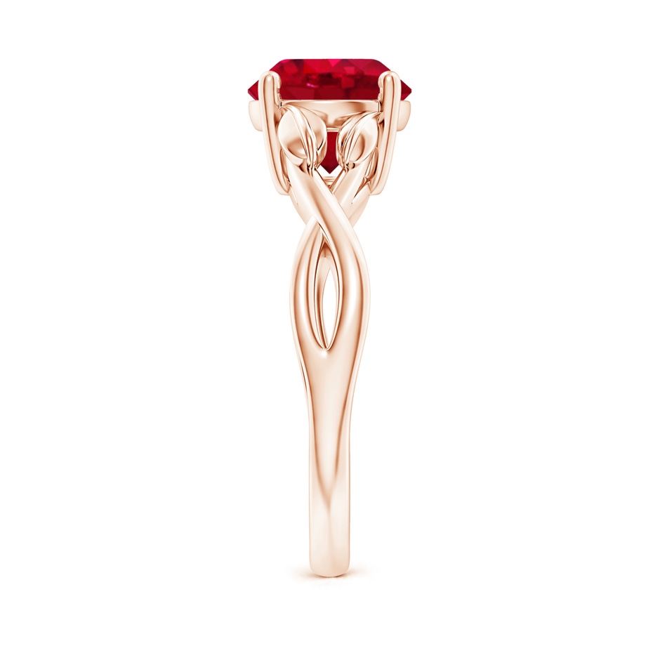 8mm AAA Nature Inspired Ruby Crossover Ring with Leaf Motifs in Rose Gold side 299