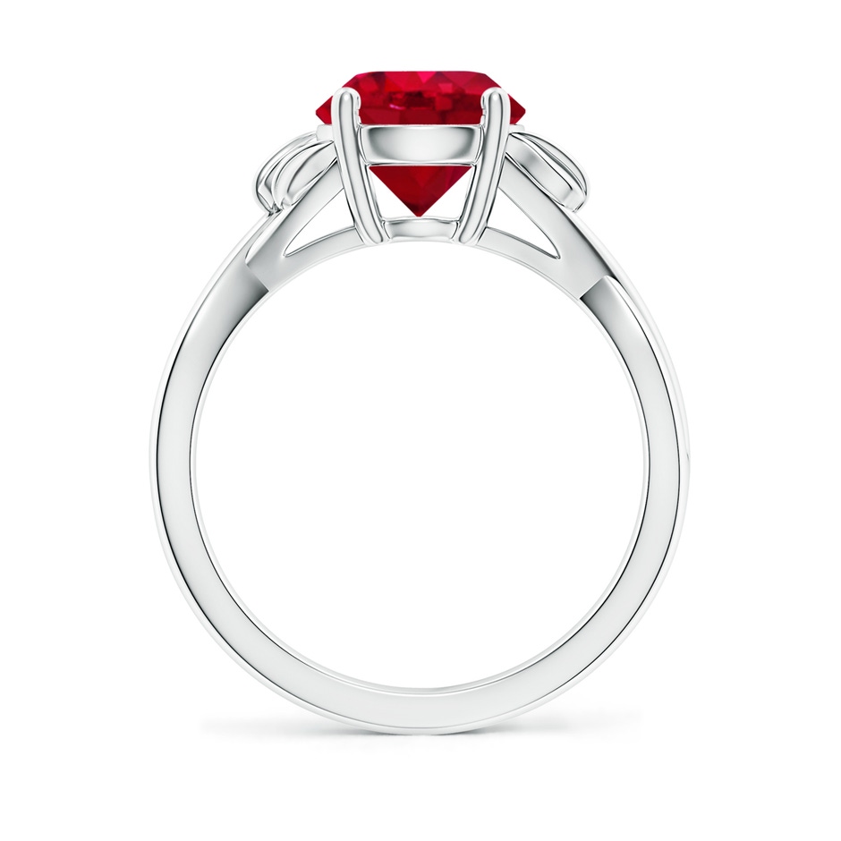 8mm AAA Nature Inspired Ruby Crossover Ring with Leaf Motifs in White Gold side 199