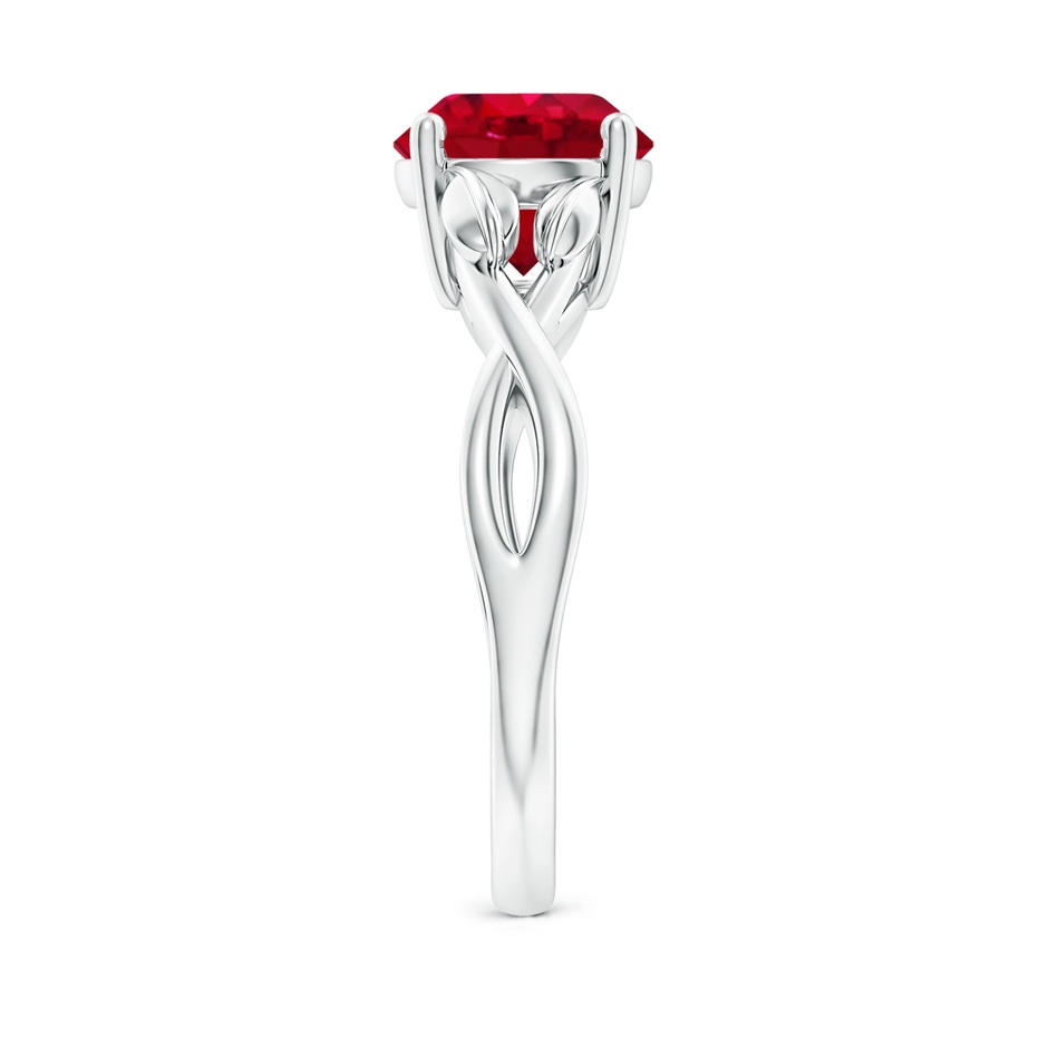 8mm AAA Nature Inspired Ruby Crossover Ring with Leaf Motifs in White Gold side 299