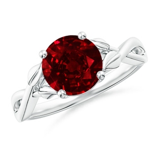 8mm AAAA Nature Inspired Ruby Crossover Ring with Leaf Motifs in P950 Platinum