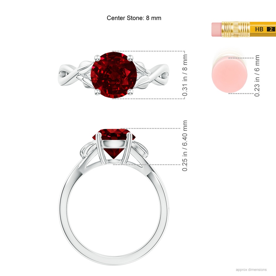 8mm AAAA Nature Inspired Ruby Crossover Ring with Leaf Motifs in P950 Platinum ruler