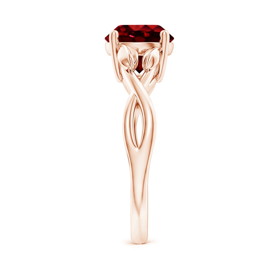8mm AAAA Nature Inspired Ruby Crossover Ring with Leaf Motifs in Rose Gold side 299