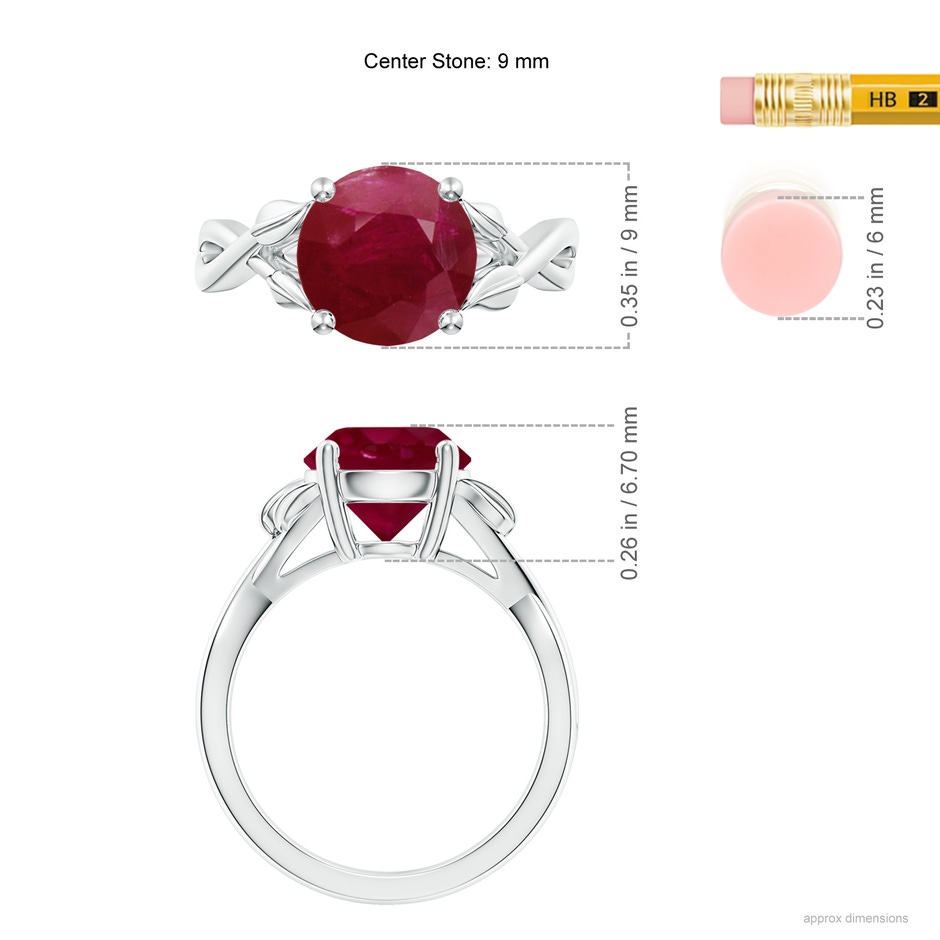 9mm A Nature Inspired Ruby Crossover Ring with Leaf Motifs in P950 Platinum ruler