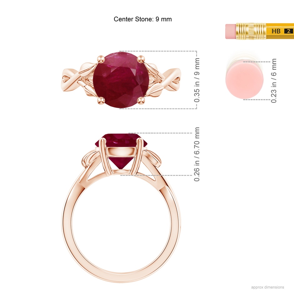 9mm A Nature Inspired Ruby Crossover Ring with Leaf Motifs in Rose Gold ruler
