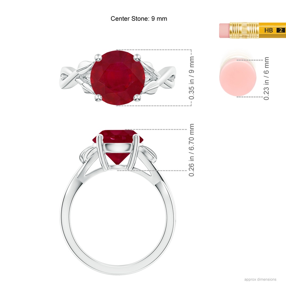 9mm AA Nature Inspired Ruby Crossover Ring with Leaf Motifs in P950 Platinum ruler