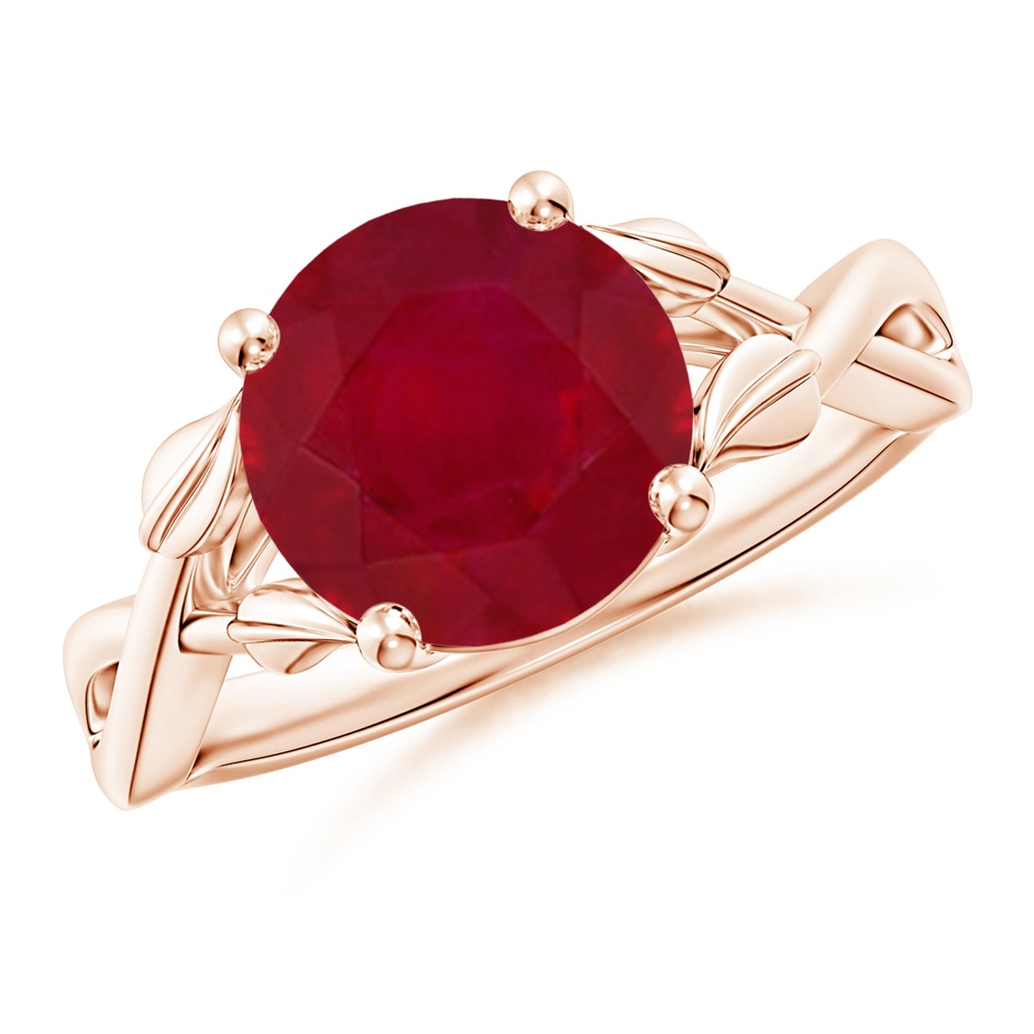 9mm AA Nature Inspired Ruby Crossover Ring with Leaf Motifs in Rose Gold 