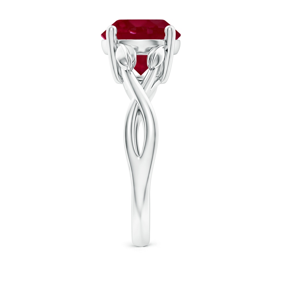 9mm AA Nature Inspired Ruby Crossover Ring with Leaf Motifs in White Gold side 299