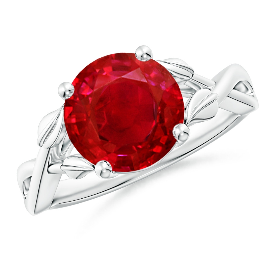 9mm AAA Nature Inspired Ruby Crossover Ring with Leaf Motifs in P950 Platinum 