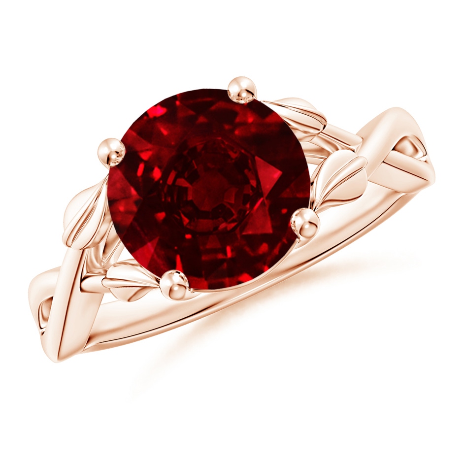 9mm AAAA Nature Inspired Ruby Crossover Ring with Leaf Motifs in Rose Gold 