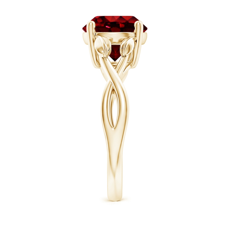 9mm AAAA Nature Inspired Ruby Crossover Ring with Leaf Motifs in Yellow Gold side 299