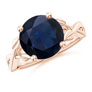 10mm A Nature Inspired Blue Sapphire Crossover Ring with Leaf Motifs in 10K Rose Gold