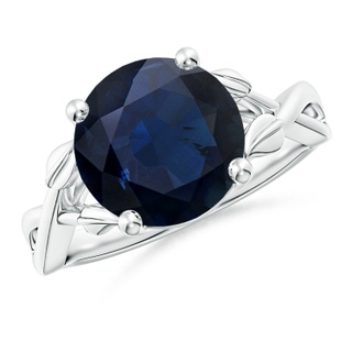 10mm A Nature Inspired Blue Sapphire Crossover Ring with Leaf Motifs in P950 Platinum