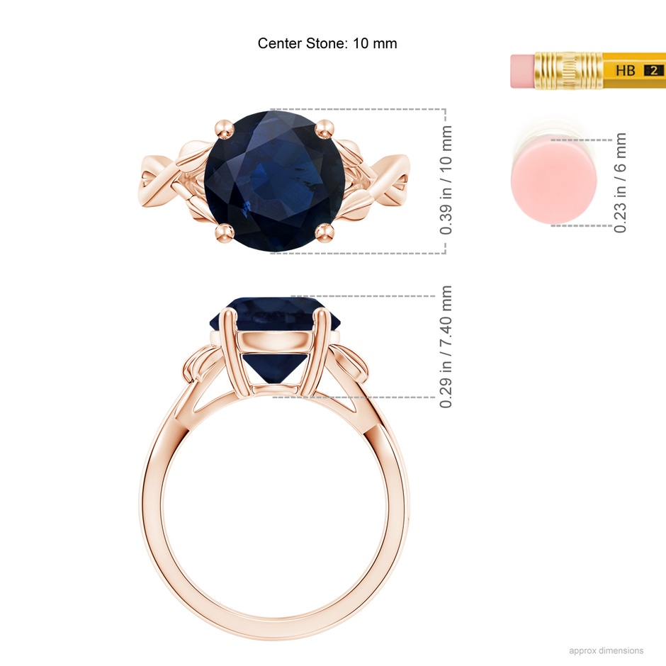 10mm A Nature Inspired Blue Sapphire Crossover Ring with Leaf Motifs in Rose Gold ruler