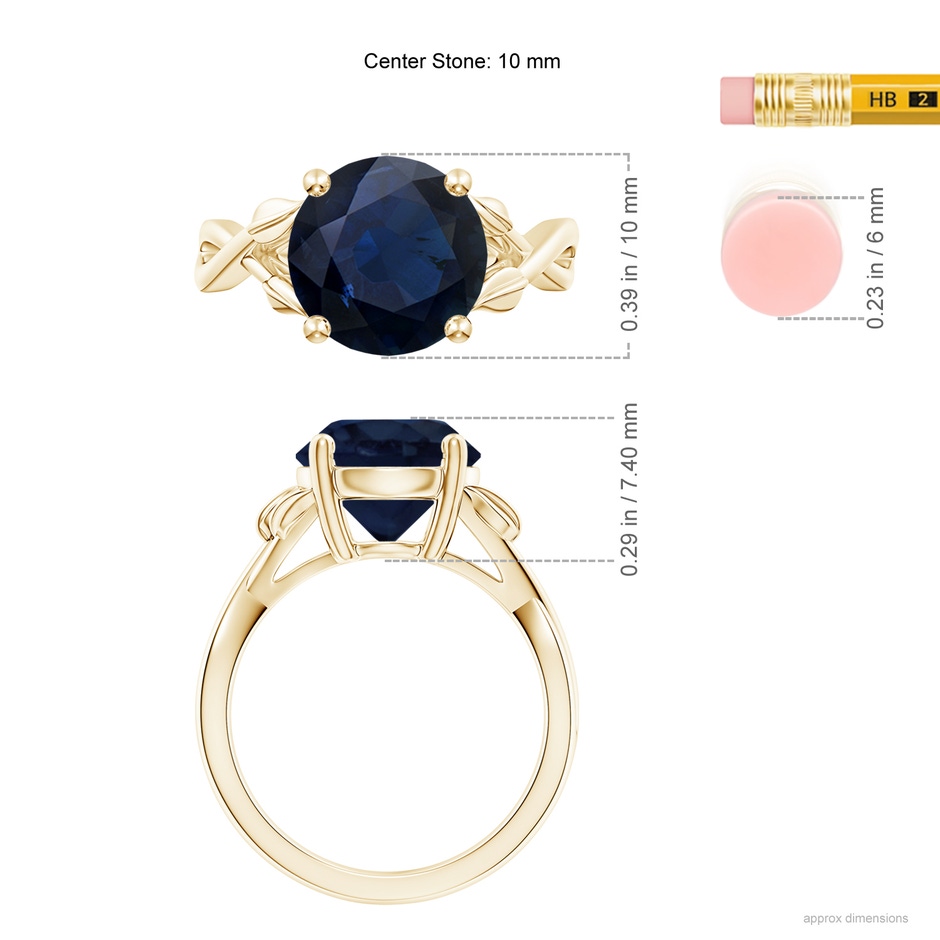 10mm A Nature Inspired Blue Sapphire Crossover Ring with Leaf Motifs in Yellow Gold ruler