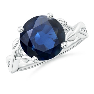 10mm AA Nature Inspired Blue Sapphire Crossover Ring with Leaf Motifs in P950 Platinum