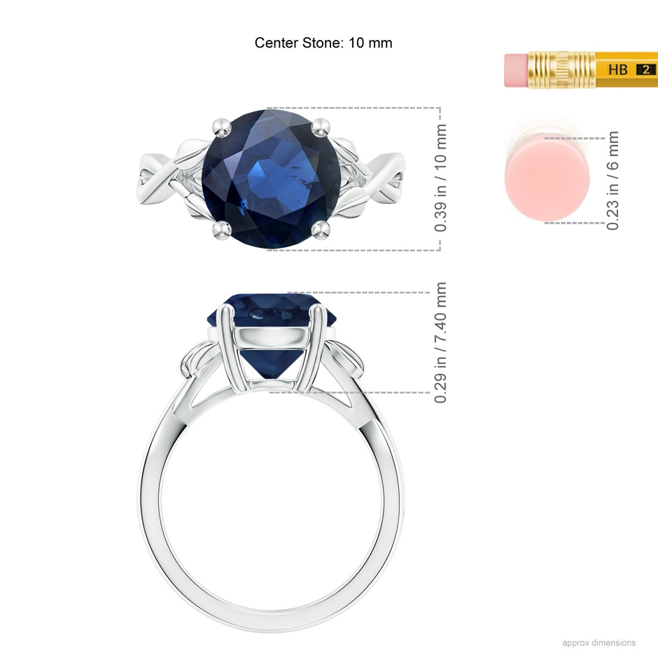 10mm AA Nature Inspired Blue Sapphire Crossover Ring with Leaf Motifs in P950 Platinum ruler
