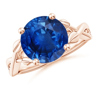 10mm AAA Nature Inspired Blue Sapphire Crossover Ring with Leaf Motifs in 9K Rose Gold