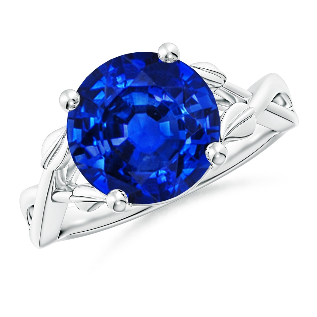 10mm Lab-Grown Nature Inspired Blue Sapphire Crossover Ring with Leaf Motifs in P950 Platinum