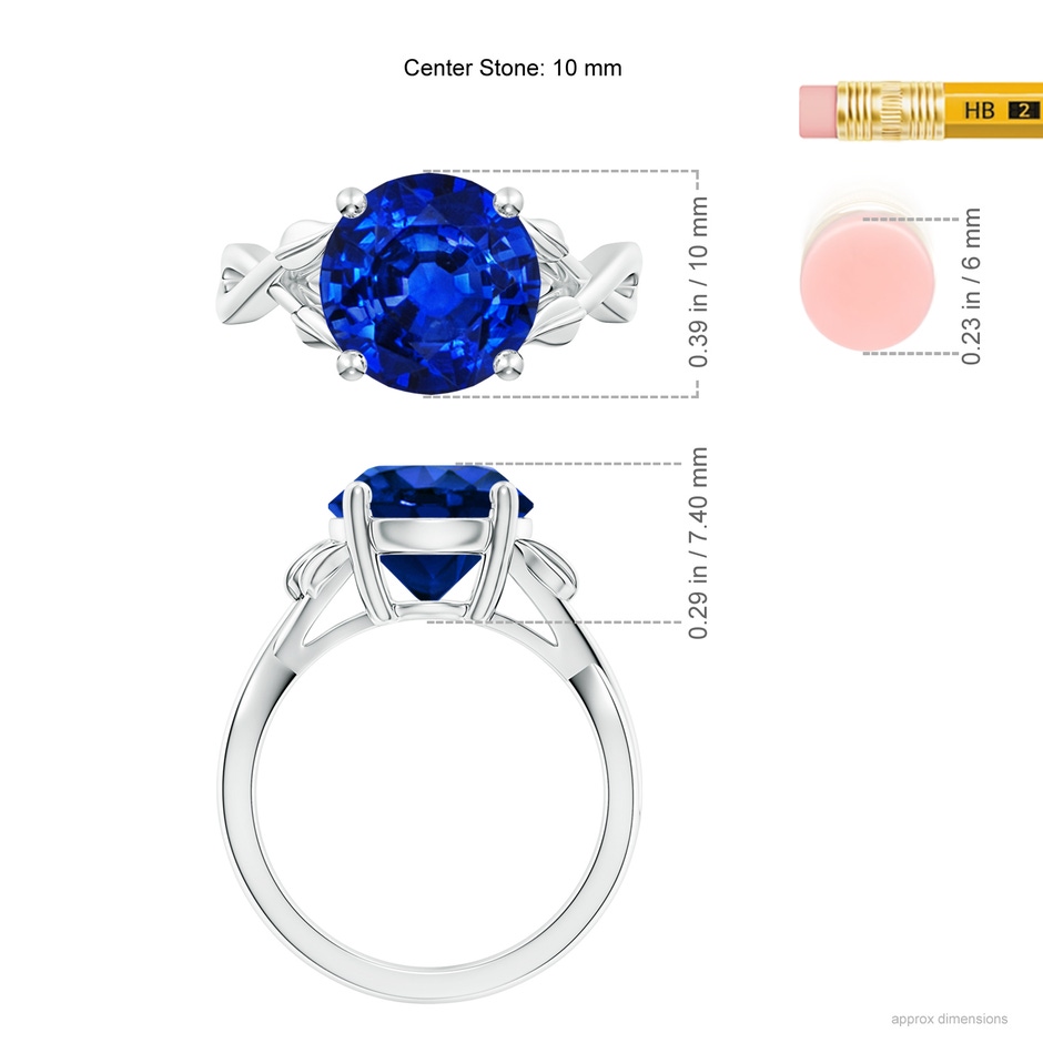 10mm AAAA Nature Inspired Blue Sapphire Crossover Ring with Leaf Motifs in P950 Platinum ruler