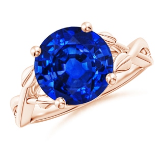 10mm AAAA Nature Inspired Blue Sapphire Crossover Ring with Leaf Motifs in Rose Gold