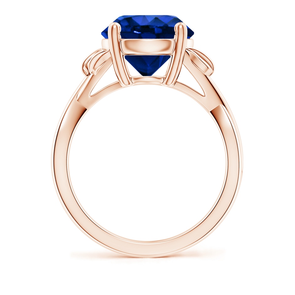 10mm AAAA Nature Inspired Blue Sapphire Crossover Ring with Leaf Motifs in Rose Gold side 199