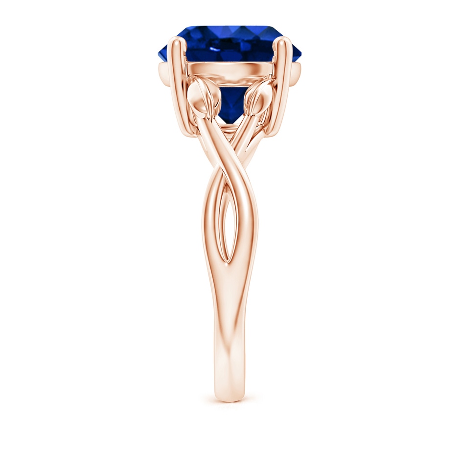 10mm AAAA Nature Inspired Blue Sapphire Crossover Ring with Leaf Motifs in Rose Gold side 299