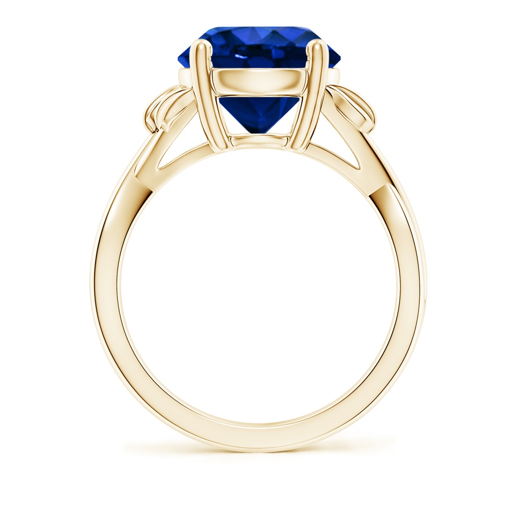 10mm Lab-Grown Nature Inspired Blue Sapphire Crossover Ring with Leaf Motifs in Yellow Gold - side 199