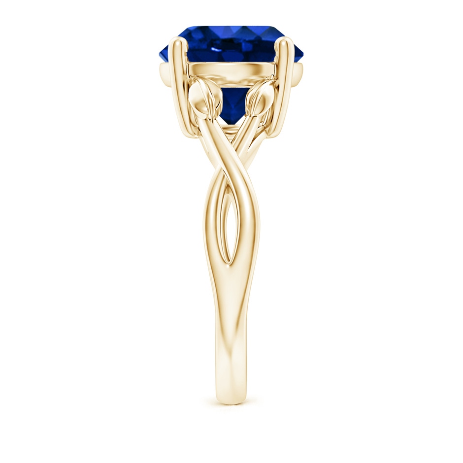 10mm Lab-Grown Nature Inspired Blue Sapphire Crossover Ring with Leaf Motifs in Yellow Gold side 299