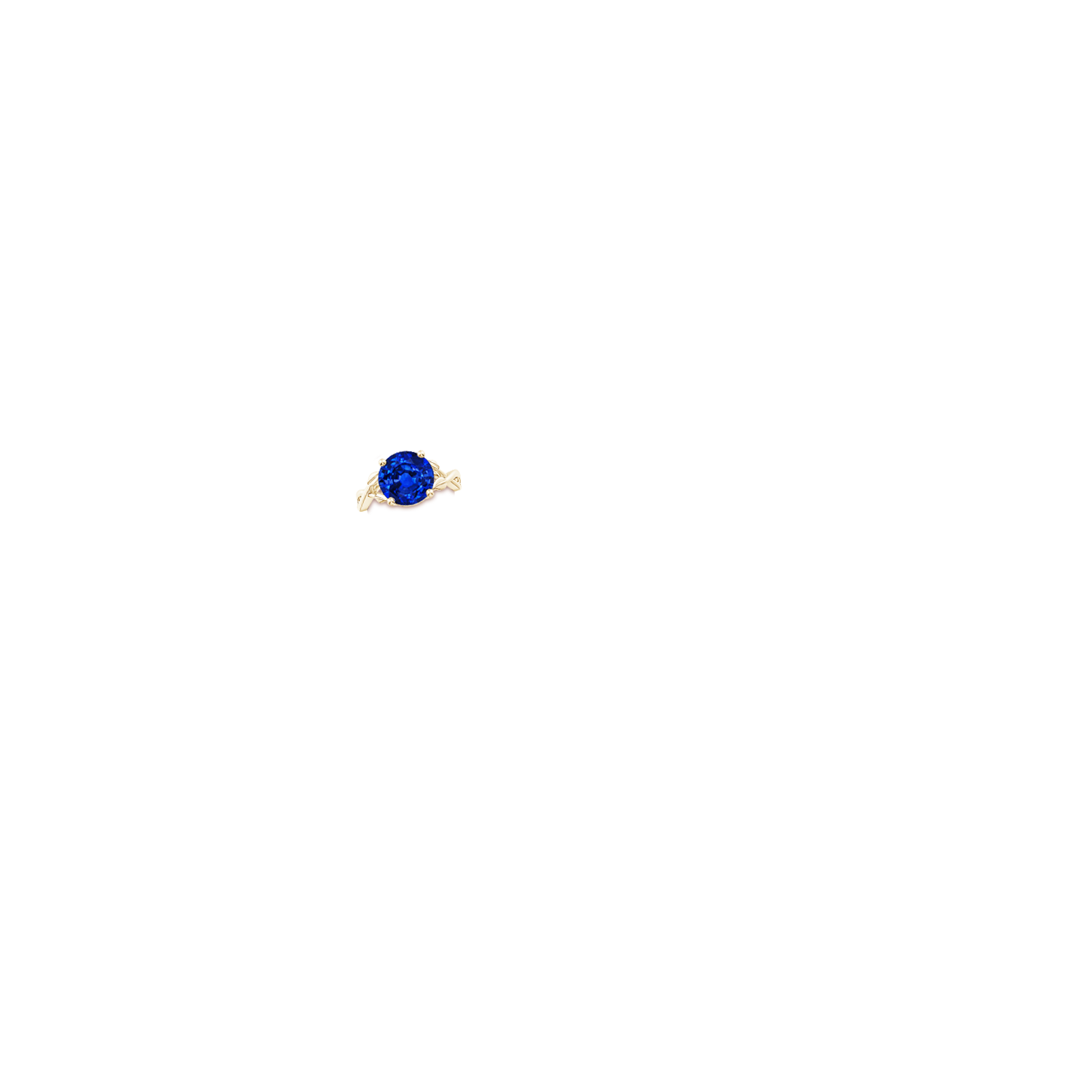 10mm AAAA Nature Inspired Blue Sapphire Crossover Ring with Leaf Motifs in Yellow Gold - body_hand