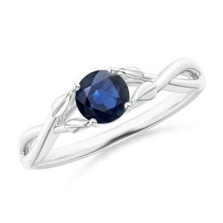 5mm AA Nature Inspired Blue Sapphire Crossover Ring with Leaf Motifs in P950 Platinum