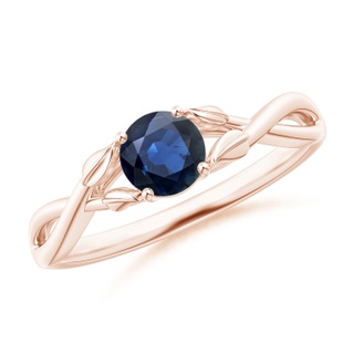 5mm AA Nature Inspired Blue Sapphire Crossover Ring with Leaf Motifs in Rose Gold
