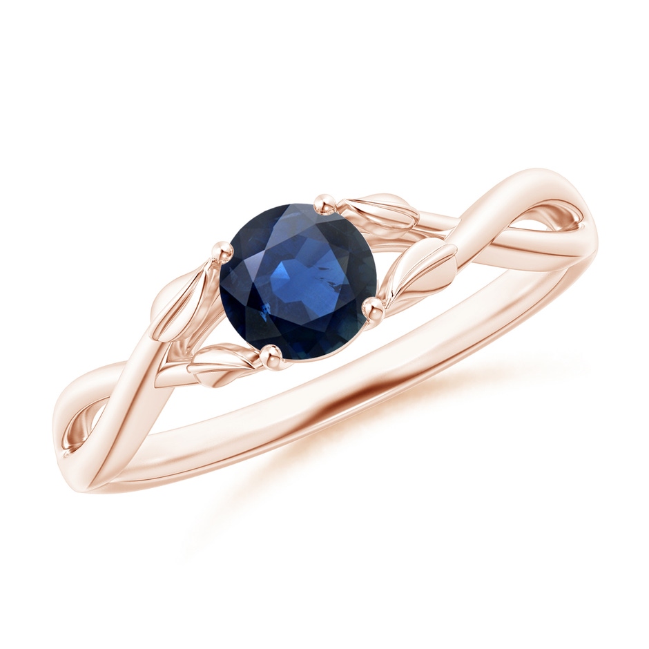 5mm AA Nature Inspired Blue Sapphire Crossover Ring with Leaf Motifs in Rose Gold 