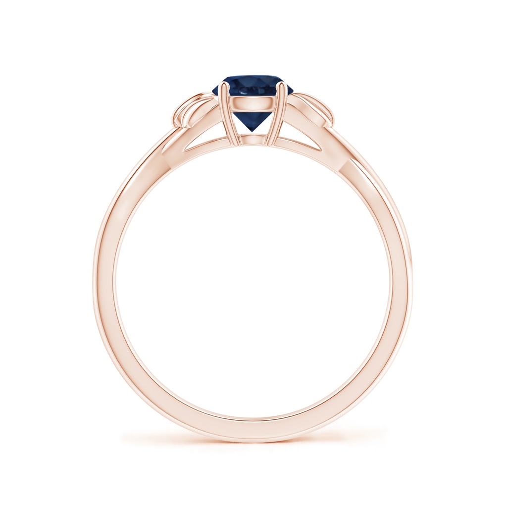 5mm AA Nature Inspired Blue Sapphire Crossover Ring with Leaf Motifs in Rose Gold Side 199