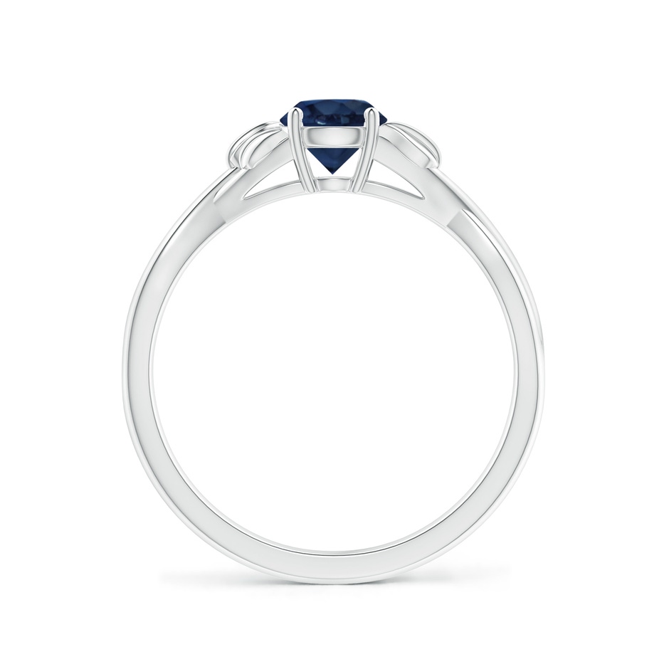 5mm AA Nature Inspired Blue Sapphire Crossover Ring with Leaf Motifs in White Gold side 199