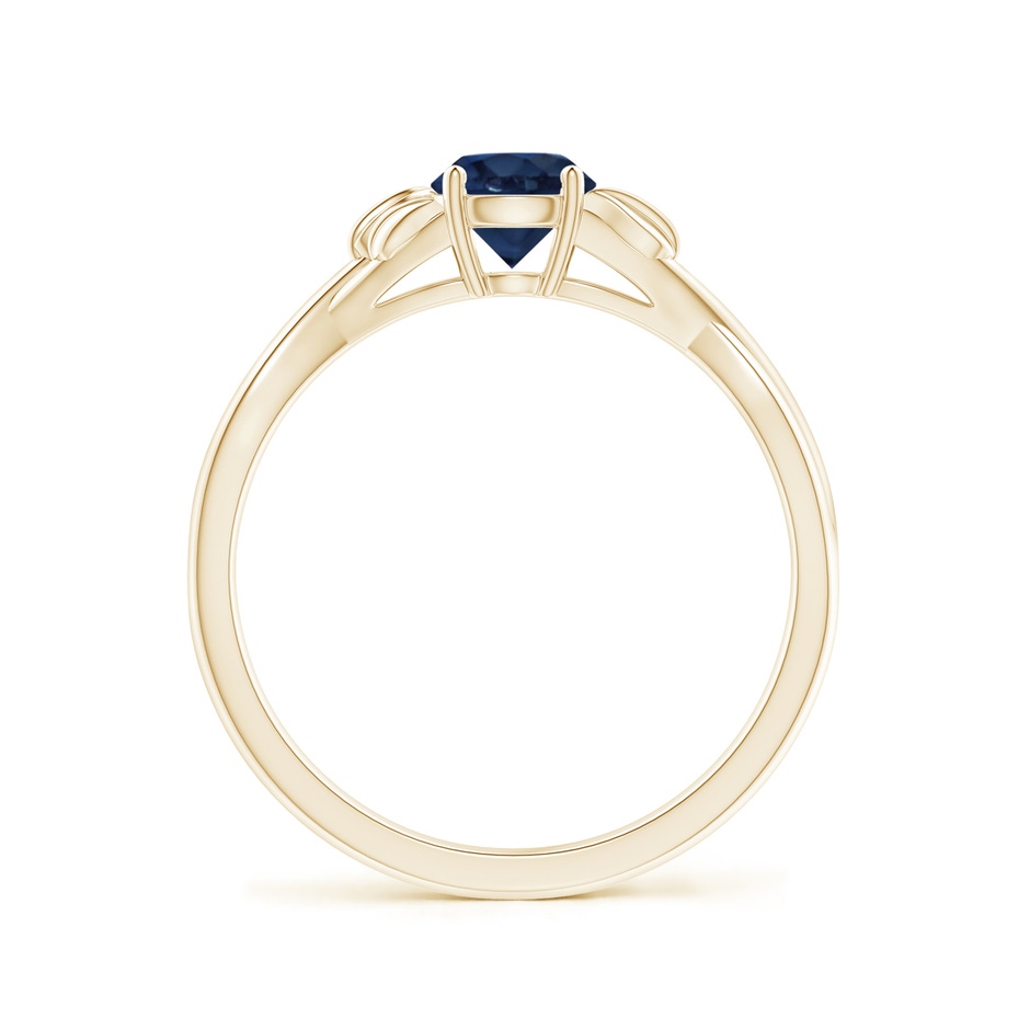 5mm AA Nature Inspired Blue Sapphire Crossover Ring with Leaf Motifs in Yellow Gold side 199