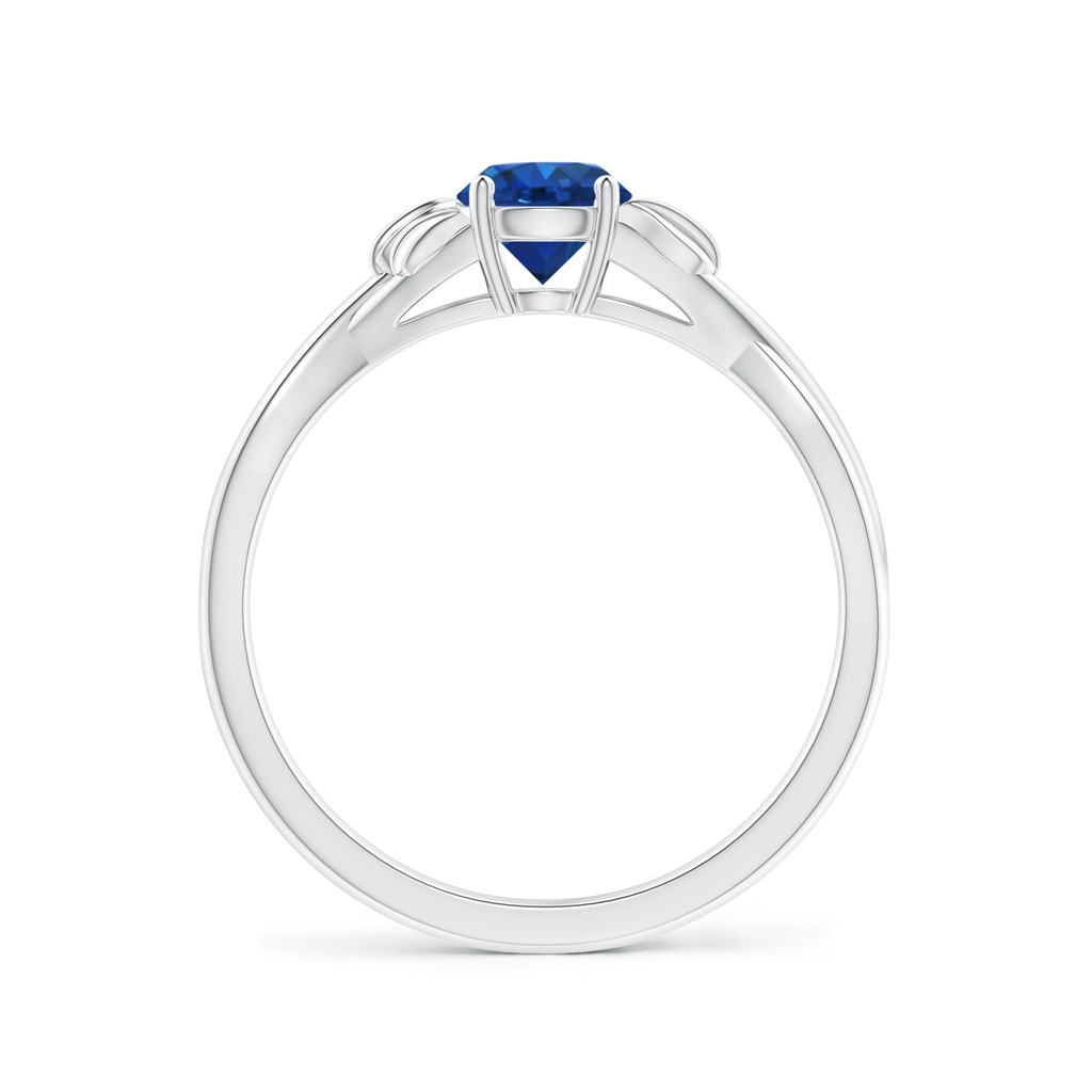 5mm AAA Nature Inspired Blue Sapphire Crossover Ring with Leaf Motifs in White Gold Side 199