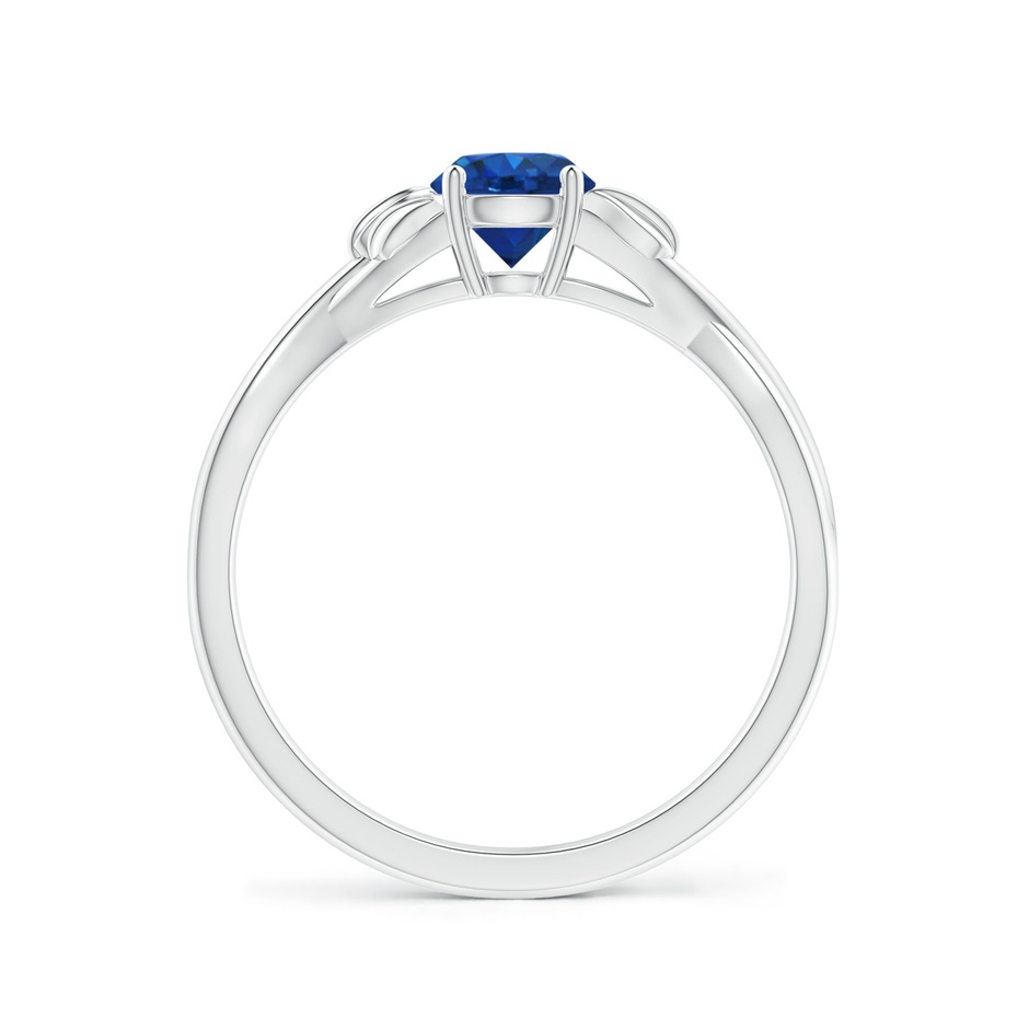 5mm AAA Nature Inspired Blue Sapphire Crossover Ring with Leaf Motifs in White Gold side 199