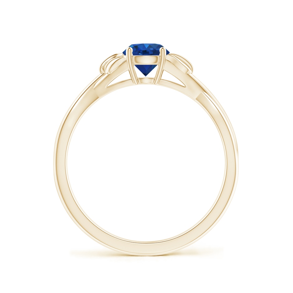 5mm AAA Nature Inspired Blue Sapphire Crossover Ring with Leaf Motifs in Yellow Gold side 199